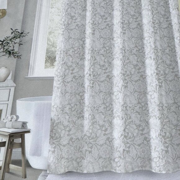 Morris & Co Luxury Taupe POPPY Shower Curtain Textured Floral Botanical Cotton - Picture 9 of 10